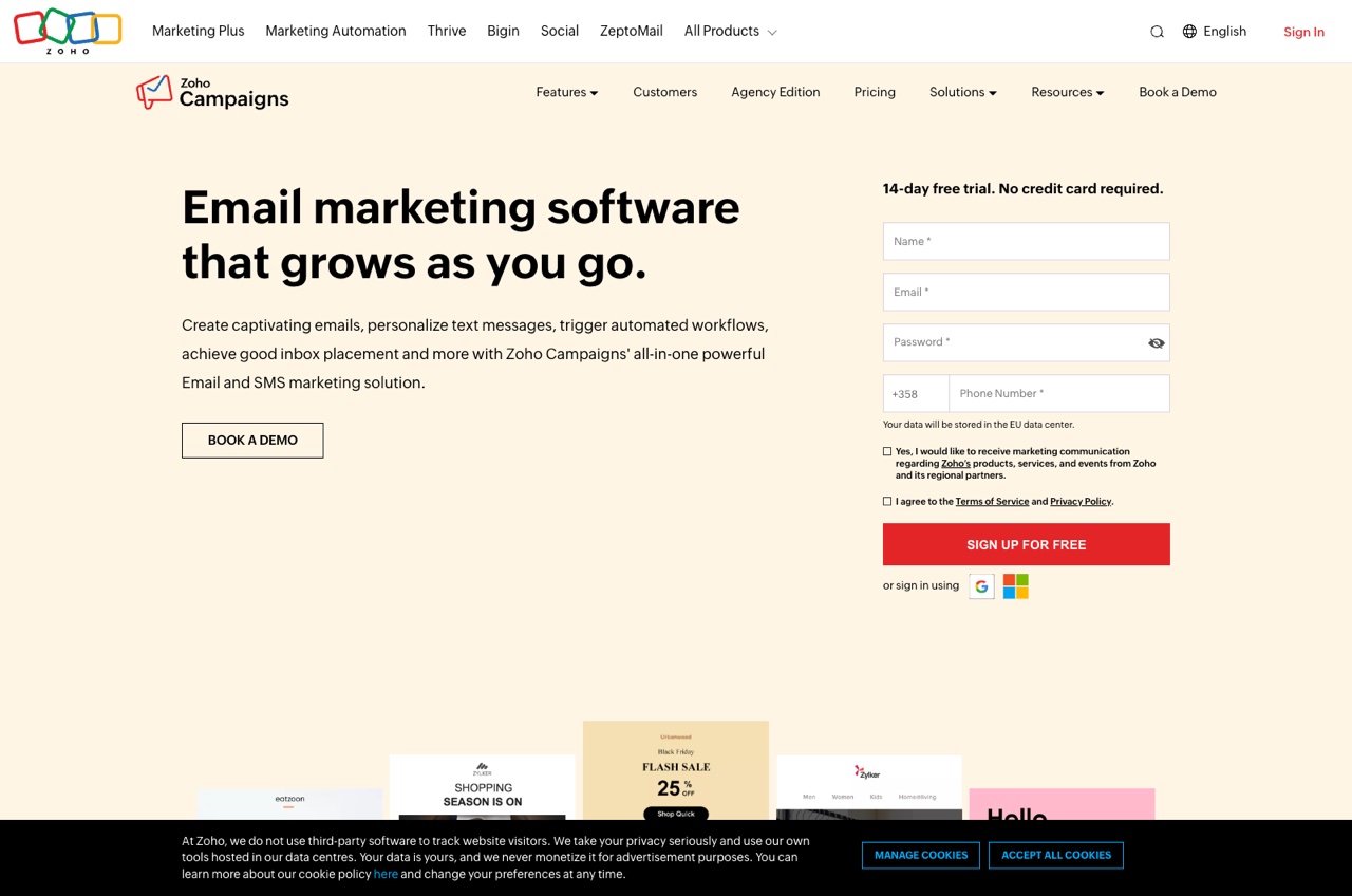 Zoho Campaigns interface