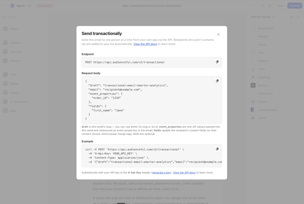 Send a transactional email instructions