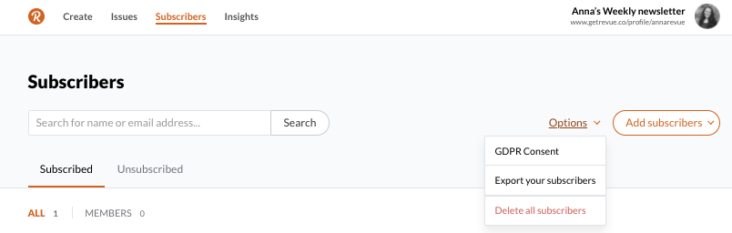 How to export your email subscribers from Revue