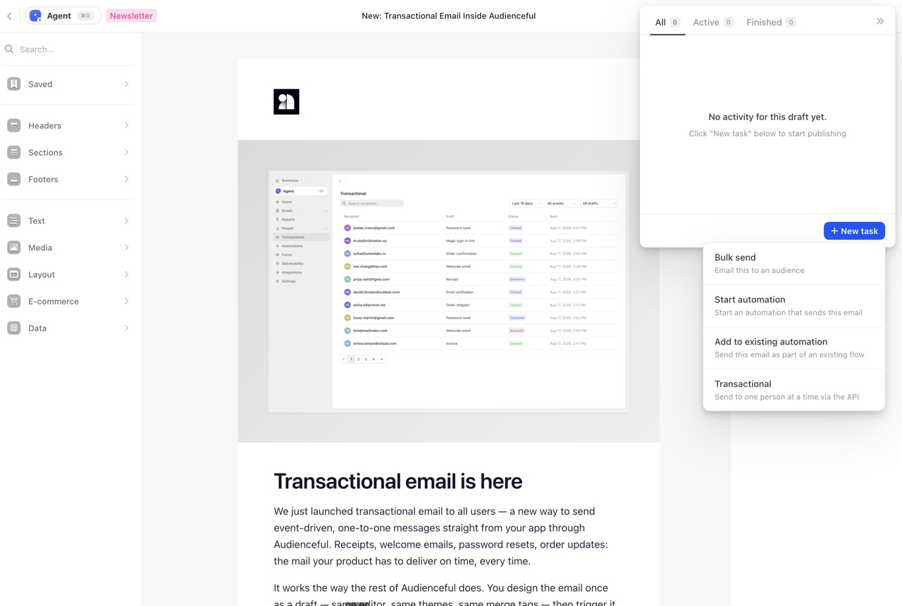 Select the transactional option in the publisher