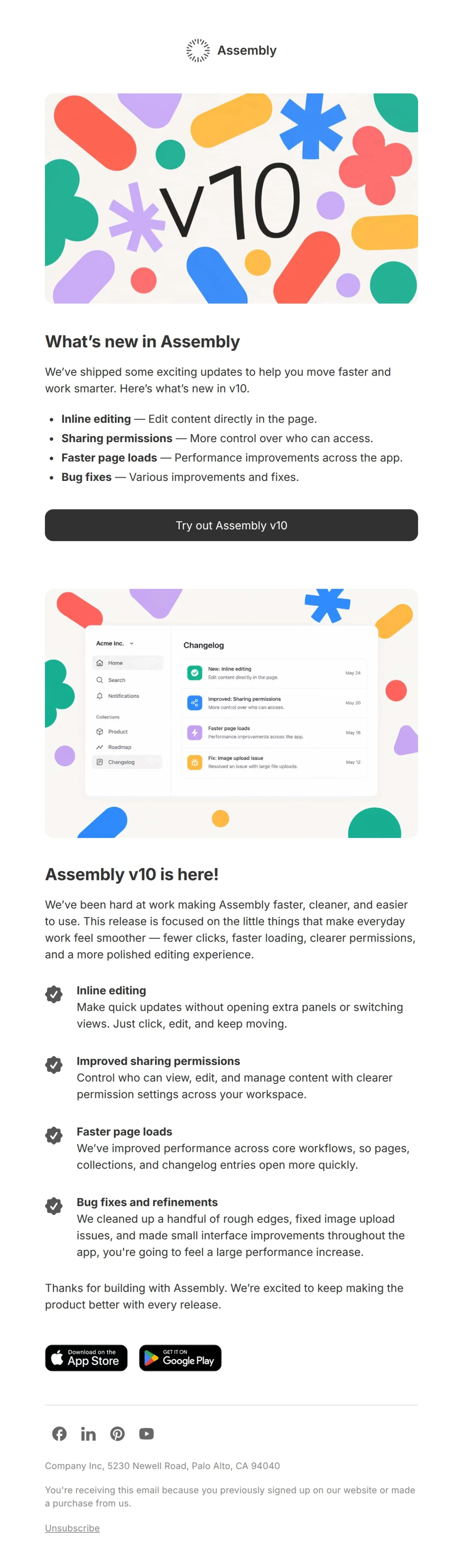 Assembly v10 release notes email