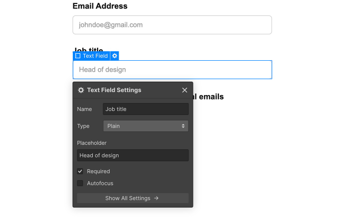 The job title field in Webflow