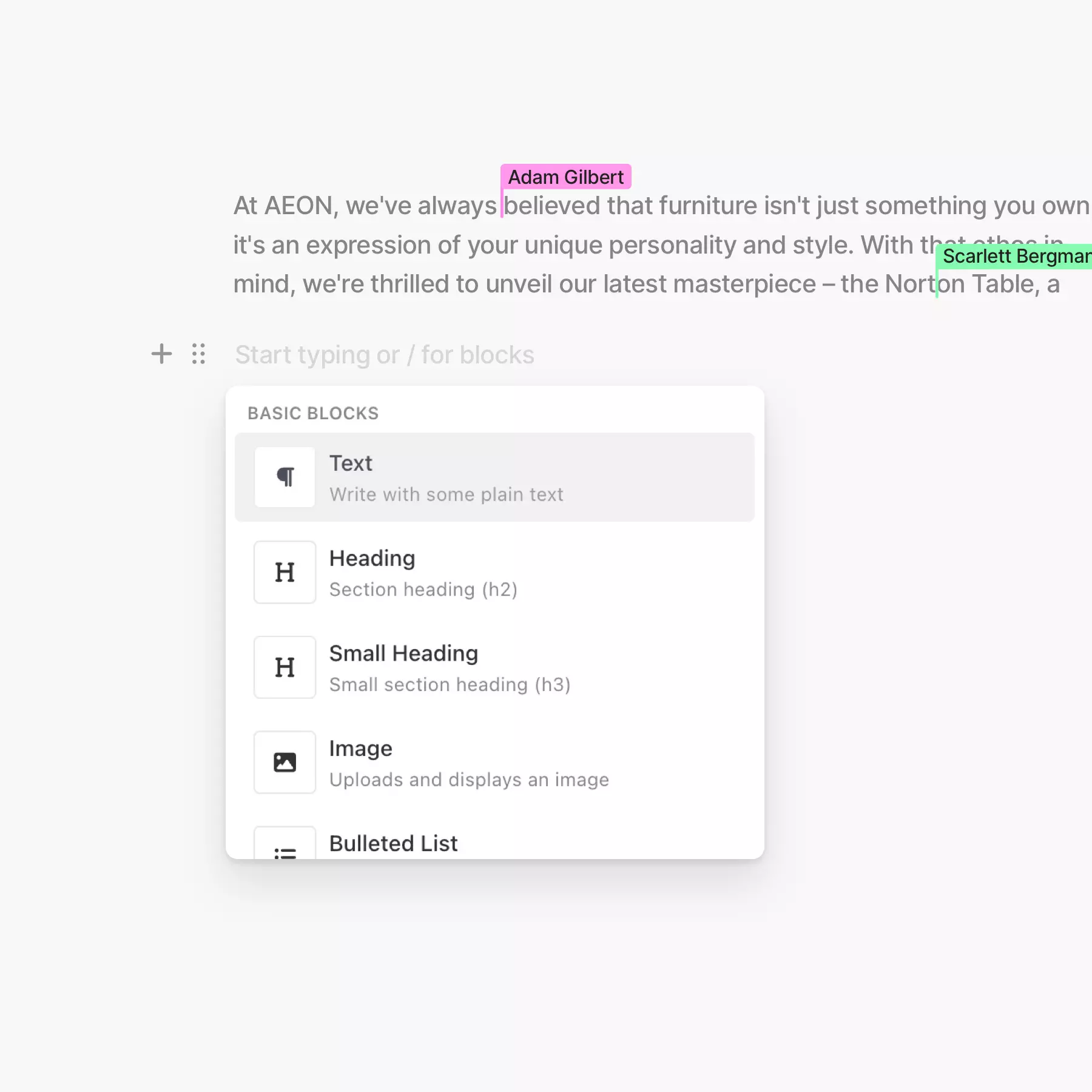 Real-time collaboration like in Google Docs or Notion.