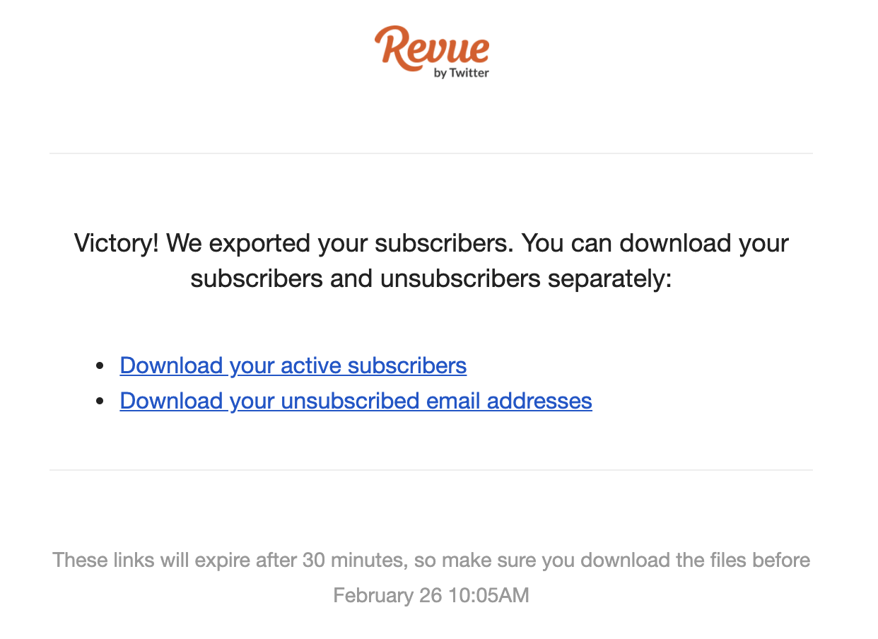 Links to download your Revue email list