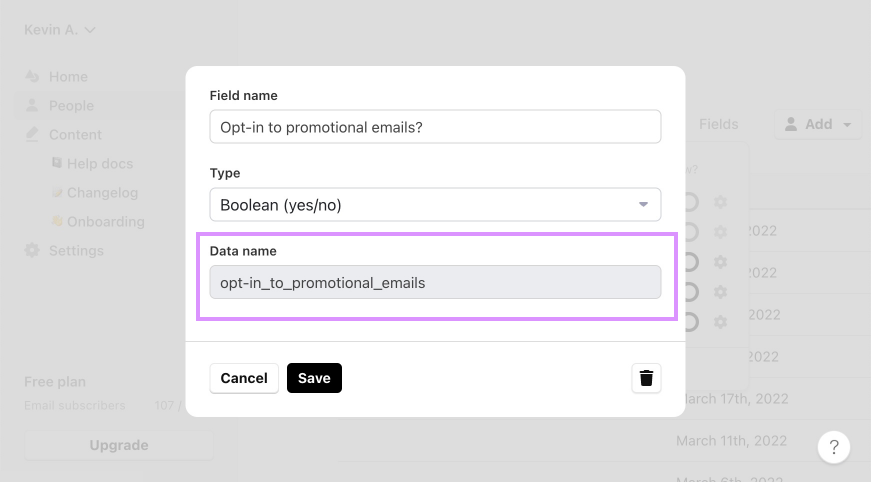 The opt-in field in Audienceful